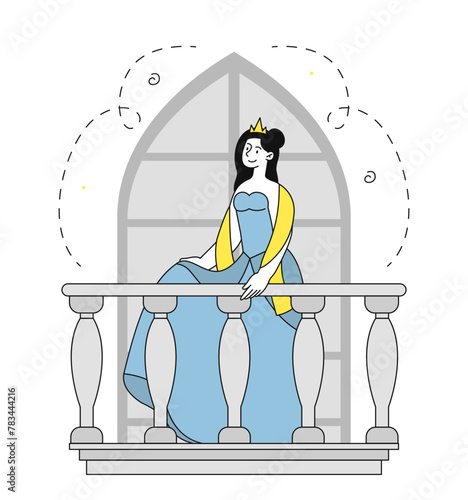 Princess on balcony vector linear