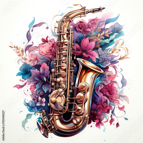 Watercolor Saxophone  clipart Illustration  Generative Ai