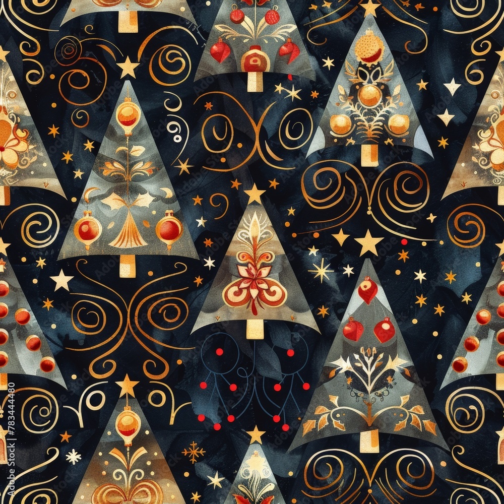Fotografie christmas trees black and silver filigree seamless pattern texture