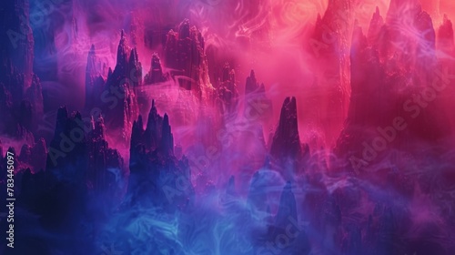 A mystical landscape made of neon vapor and smoky layers photo