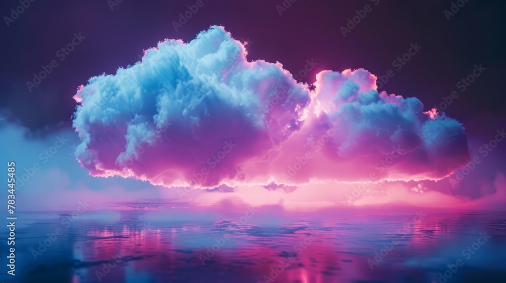 Smart cloud, neon background.