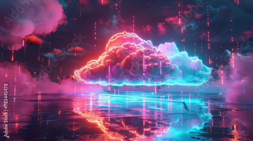 Smart cloud  neon background.