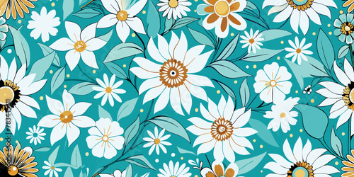 Vector flowers seamless background. Pettern delicate flowers. Modern background with flowers. Blue flowers on a white background.