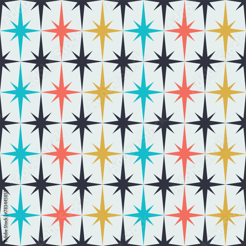 Mid Century Modern Vintage Hexagon Star Seamless Vector Repeat Pattern