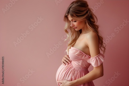 Maternal Grace in Pink. Concept Mother-Daughter Photoshoot, Maternity Portraits, Pink Props, Elegant Poses © Anastasiia