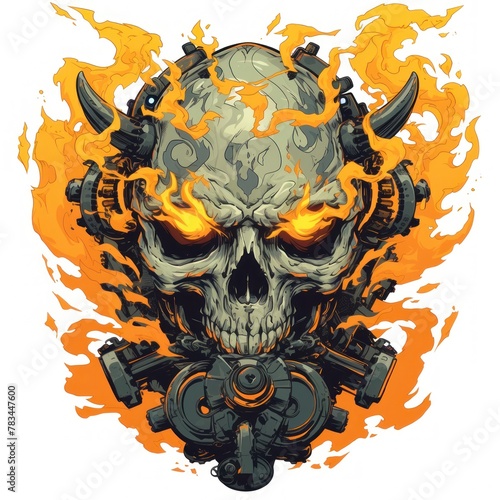 Art illustration skull with shading flame