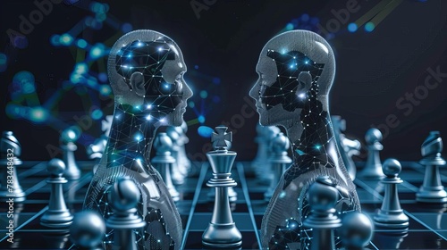 chess pieces representing ai winning over human conceptual digital illustration artificial intelligence defeating mankind #783448432