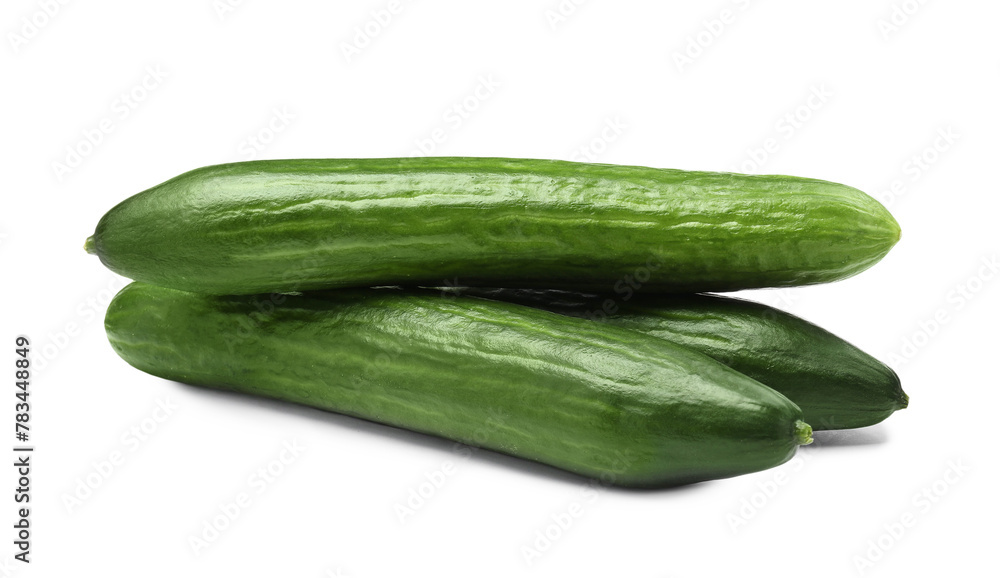 Many long fresh cucumbers isolated on white Many long fresh cucumbers isolated on white