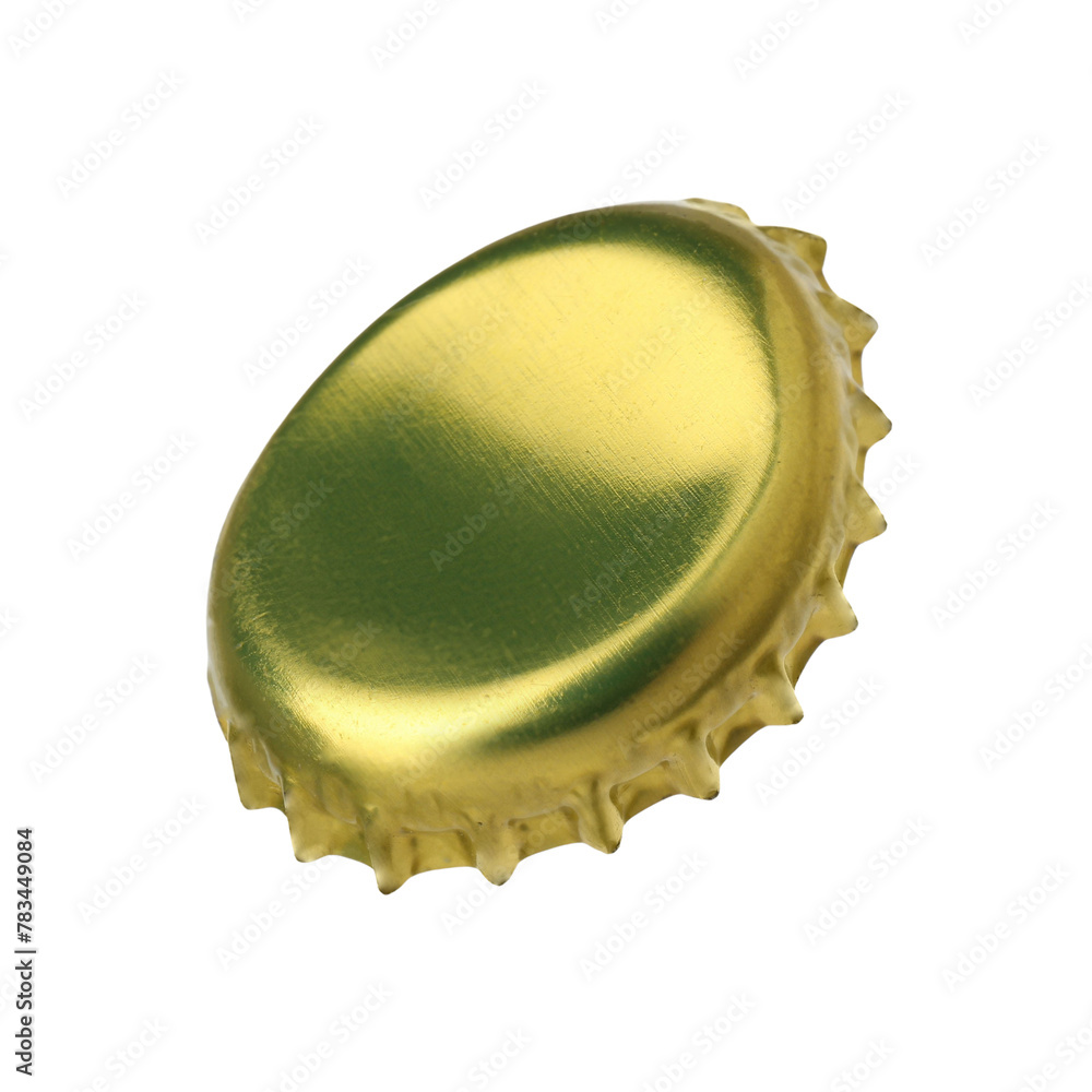 One golden beer bottle cap isolated on white One golden beer bottle cap isolated on white