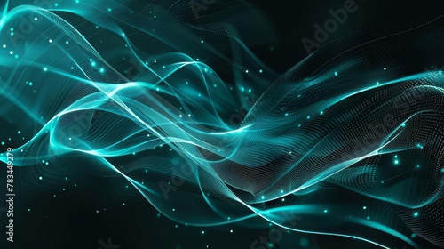 abstract teal light lines and curves on dark background futuristic technology concept