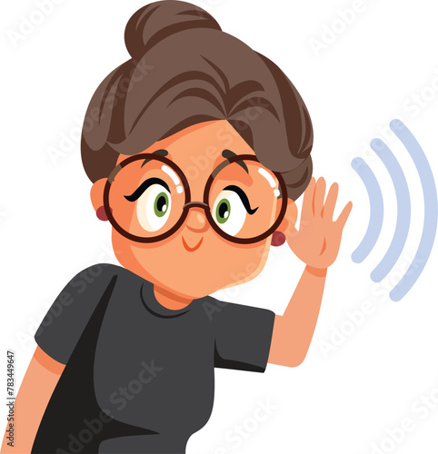 Elderly Woman with Good Hearing Vector Cartoon Illustration. Senior granny with ear problems using am aid device 
