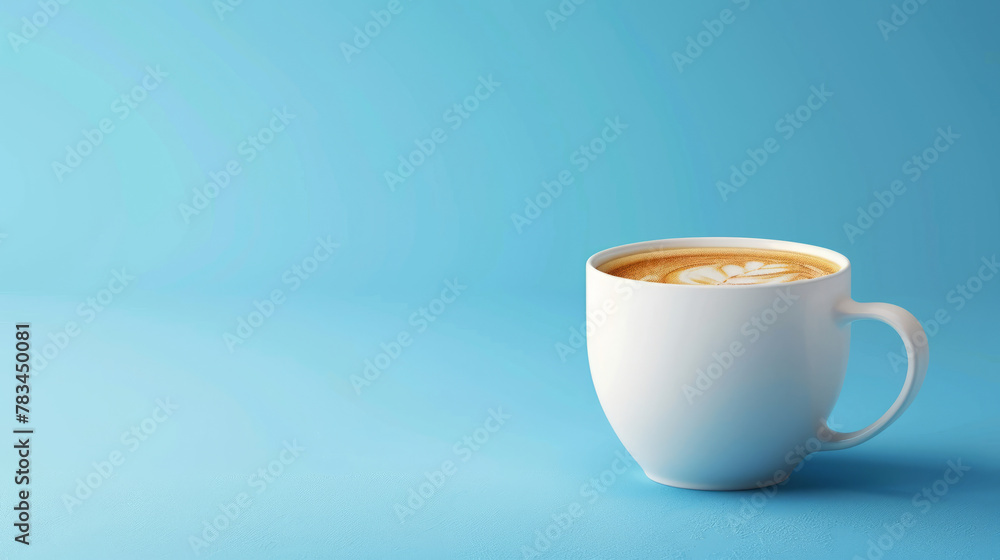 A Coffee in a white mug on a blue background A Coffee in a white mug on a blue background