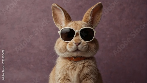 Rabbit wearing glasses on brown background