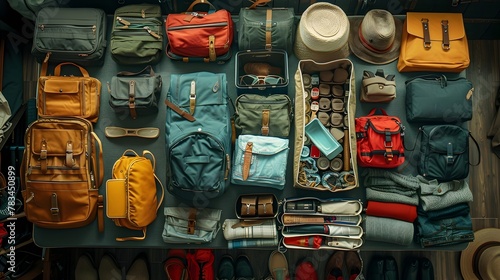 Packing Suitcase and Backpack for Adventurous Travel Vacation in the Great Outdoors © kiatipol