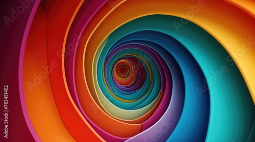 Background or screensaver in the form of a multicolored spiral. View from the top. AI generative.
