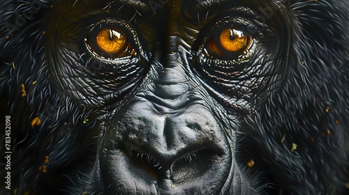 Gentle Gaze of a Mountain Gorilla: A Portrait of Majestic Primatology photo