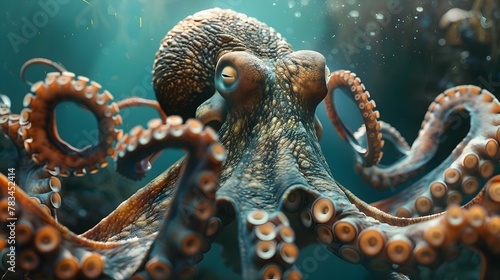 Majestic Octopus in Flowing Dance Through the Underwater Sea photo