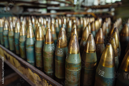 Rows of artillery shells lined up in storage