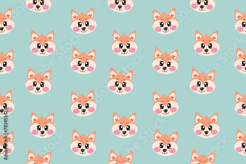 Seamless pattern with cute kawaii face of fox for nursery  print or textile for kids 