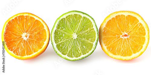 Isolated citrus fruit slices on white background