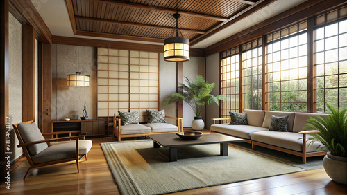 Japandi style lounge room featuring a combination of Japanese & Scandinavian styling