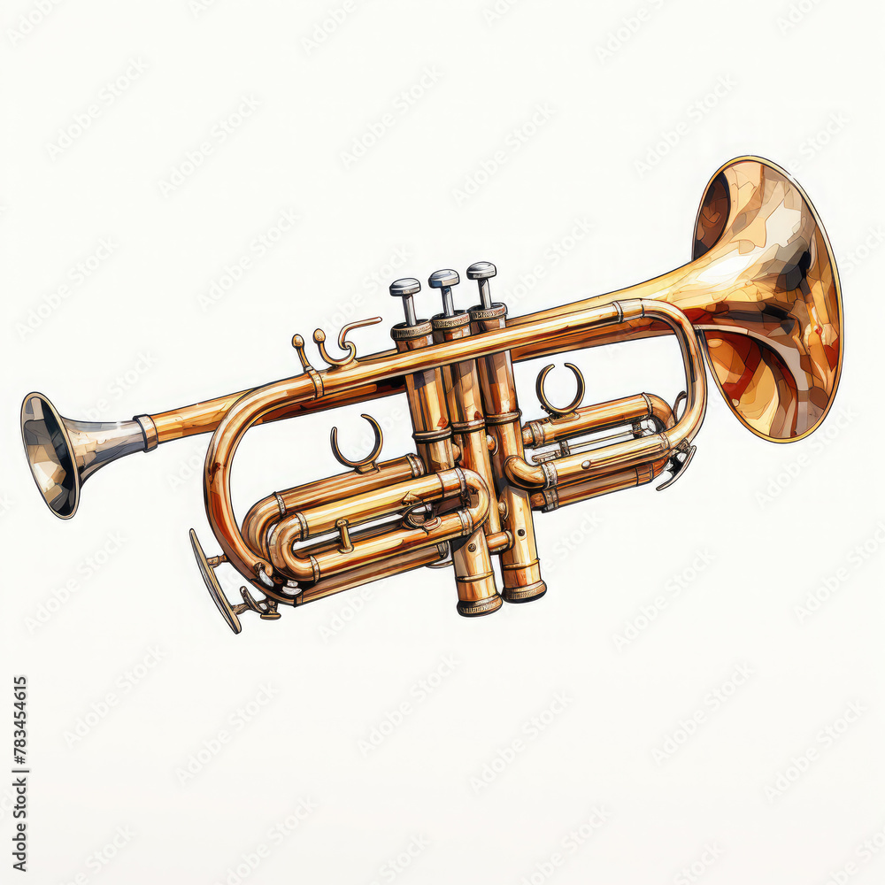Obraz premium Watercolor Trumpet, clipart Illustration, Generative Ai
