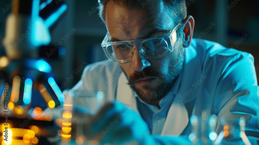 A scientist observing the reaction of biofuel components under a microscope emphasizing the meticulous exploration and experimentation needed to achieve molecular harmony in this field. . A scientist observing the reaction of biofuel components under a microscope emphasizing the meticulous exploration and experimentation needed to achieve molecular harmony in this field. .