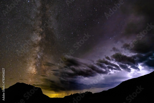 Volcano, Milky Way, and a Thunderstorm
