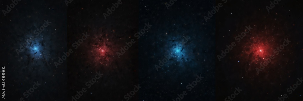 red and blue stars on black empty space universe void panoramic wide angle view from Generative AI