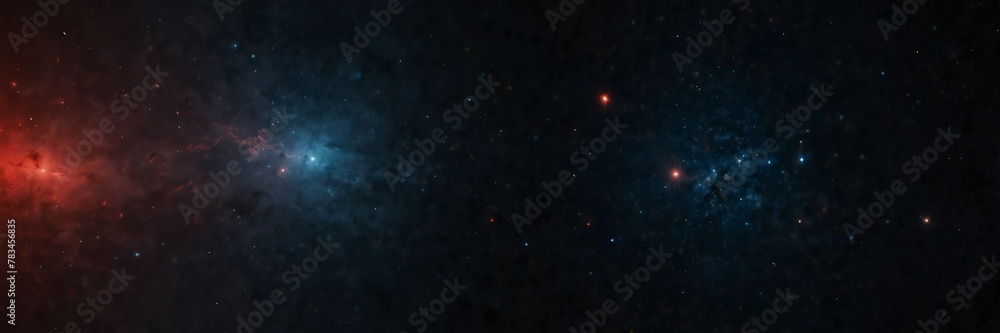 red and blue stars on black empty space universe void panoramic wide angle view from Generative AI