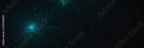 teal stars on black empty space universe void panoramic wide angle view from Generative AI