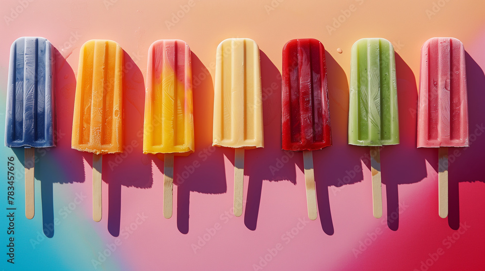 Colorful fruit popsicles on a pastel background. Colorful fruit popsicles on a pastel background.