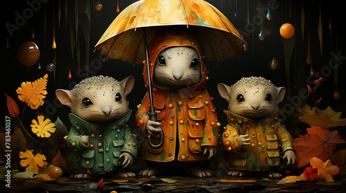 Illustrate the joyful reaction of armadillos as they scurry across the desert sands, tails held high.