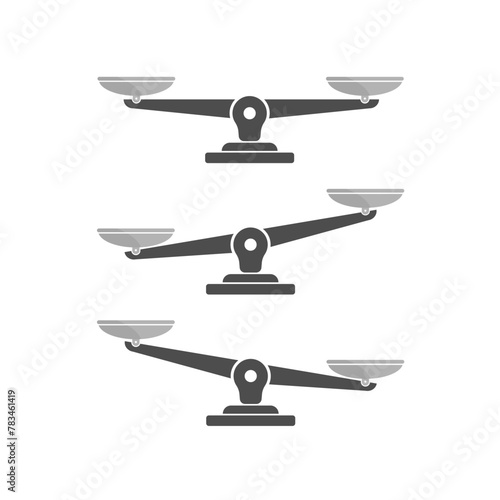 Silver scales.. Symbol of judgement, Law or liberty. Antique measuring device, Beam balance weight scales, retro mass balances of judgment and punishment, equality concept. Vector illustration