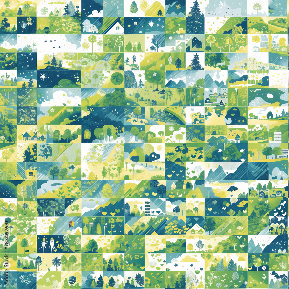 Fototapeta premium Enchanted Village Seamless Pattern for Whimsical Home Decor