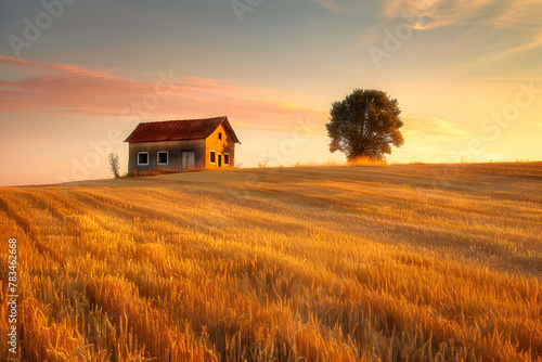 Serenity in Solitude: A Glimpse of the Rustic Countryside Basking in Sunset