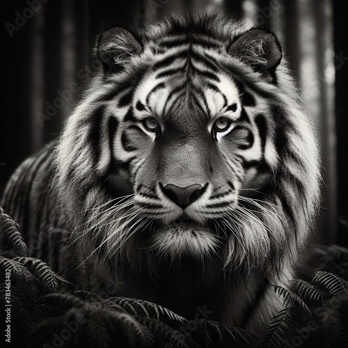 A tiger portrait black and white image 