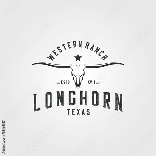western ranch logo vector vintage illustration design, longhorn logo vintage design
