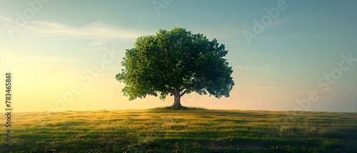 Solitary Tree Symphony: A Minimalist Landscape. Concept Nature Photography, Minimalist Landscapes, Solitary Trees, Symmetry in Nature, Simple Elegance