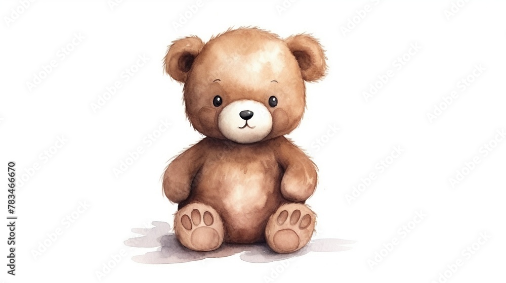 Cute teddy bear in watercolor hand drawn style isolated on white background.