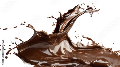 advertising-ready shot of a dynamic chocolate liquid splash in high-speed isolated on transparent background