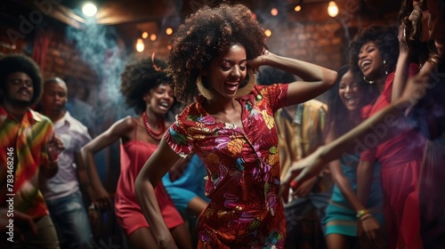 Nostalgic portraits black individuals 1960s early 1970s, soulful essence of young women in vibrant dresses, men grooving to jazz melodies, celebrating cultural vibrancy, resilience transformative era.