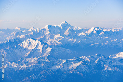 Aerial view of snow capped mountains in Sichuan and Tibet, China