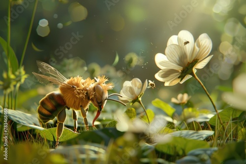 A bee performing a solo dance to find the best flowers photo