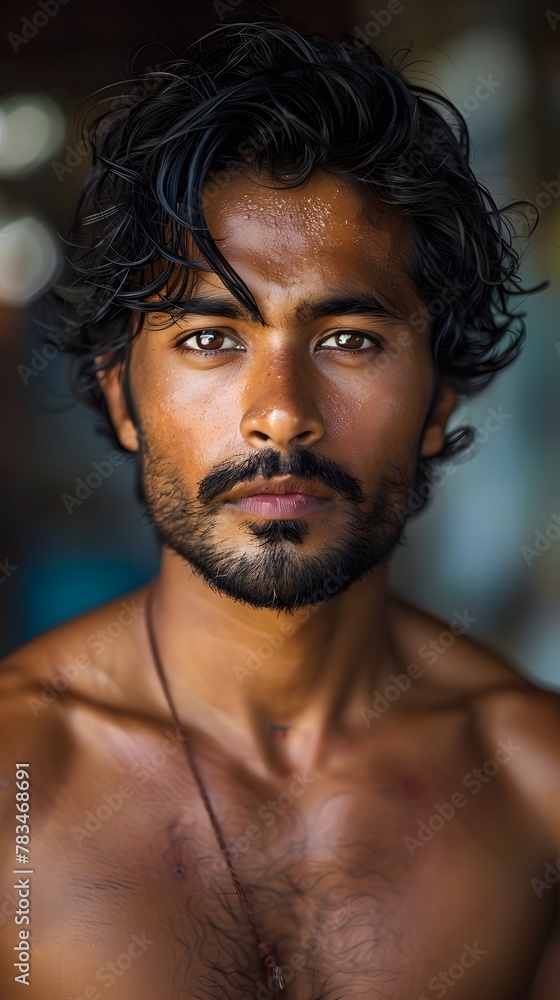 Fototapeta premium Fit and Stylish Indian Male Fitness Model, Muscular and Confident with a Healthy Lifestyle