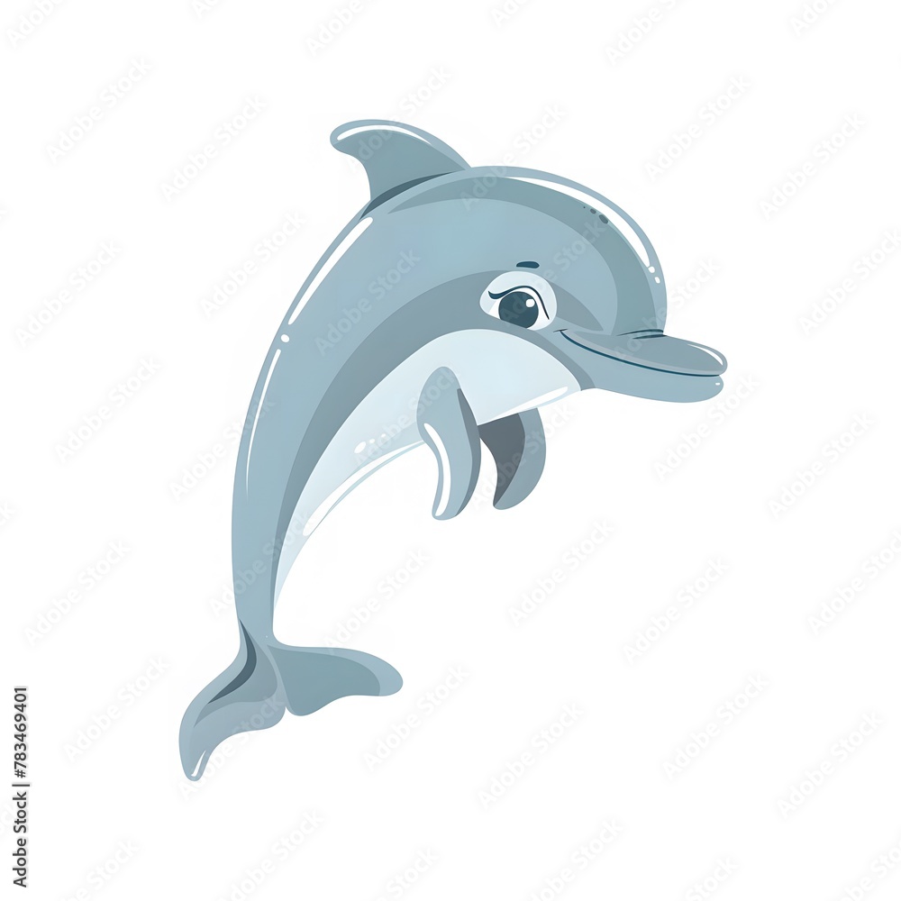 Fototapeta premium Cute and Happy dolphin Character in Simple Cartoon Style