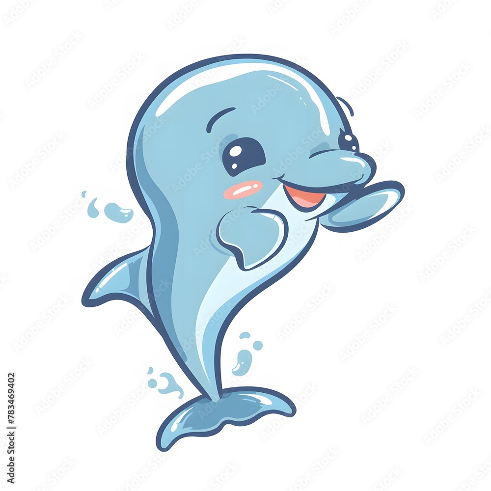 Obraz premium Cute and Happy dolphin Character in Simple Cartoon Style