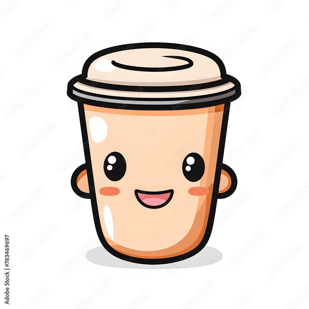 Cute and Happy coffee cup Character in Simple Cartoon Style

