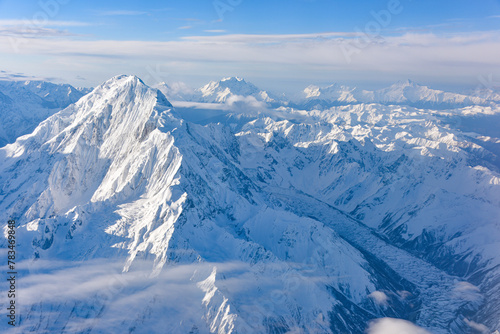 Aerial view of snow capped mountains in Sichuan and Tibet, China