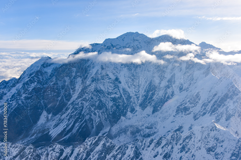 Aerial view of snow capped mountains in Sichuan and Tibet, China